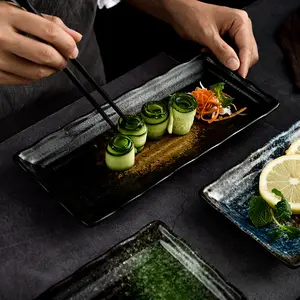طبق تقديم للمطاعم 10 بوصة مخصص طبق سوشي مستطيل من البورسلين لتقديم الطعام أطباق سوشي للمطبخ الياباني من السيراميك