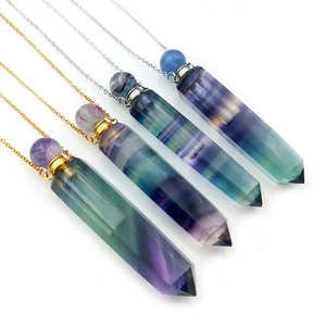 Classico colore naturale Fluorite pietra preziosa di cristallo proiettile olio essenziale fiala ciondolo collana Link gioielli ragazza bottiglia di profumo - Product Image 1