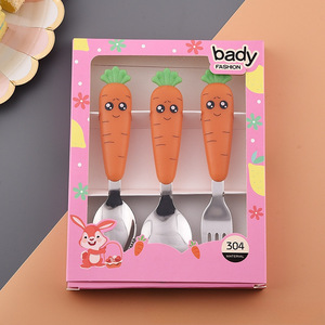 Cà rốt thiết kế thiết lập dao kéo cho trẻ em cấp thực phẩm Silicone 304 thép không gỉ ngắn xử lý bé muỗng ngã ba cho ăn uống tại nhà - Product Image 5