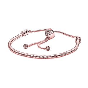 Pulsera de Plata de Ley 925 con Cadena de Serpiente y Hebilla en Forma de Corazón Rose Moment, Abalorio Europeo para Joyería DIY - Product Image 3