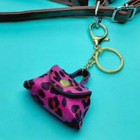 Mini sac à main de luxe pour femme, porte-clés tendance en cuir avec imprimé léopard, breloque esthétique pour clés