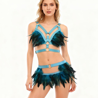 Soutien-gorge noir sexy ajouré à bretelles élastiques, harnais de corps à plumes pour jeux de rôle, tenue de danse et de rave pour femmes