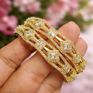 Classic Silver Plated Brass American Diamond Ethnic Imitation Pearl <b>Bangles</b> for Women's Wedding Occasion - Product Image 1