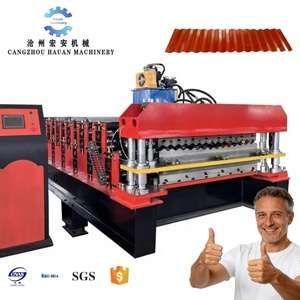 เครื่องจักรแปรรูปกระเบื้องลายคลื่นน้ำและลายสี่เหลี่ยมคางหมูแบบแม่พิมพ์คู่ความแม่นยำสูง เครื่องขึ้นรูปม้วนสองชั้นแบบอัตโนมัติเต็มรูปแบบ - Product Image 1