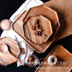 Octagonal Wooden <b>Tray</b> <b>Large</b> Small Set For Tea Coffee Fruit Serving Hotel Use Solid Color Natural Wood Design - Product Image 1