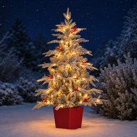Sapin de Noël artificiel floqué à aiguilles mélangées en PE de 95 cm avec pot rouge, pour extérieur et table, décoration hivernale de Noël
