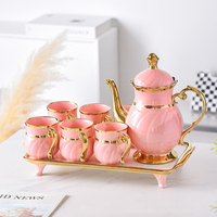 Ensemble de tasses à thé en céramique vintage avec théière en porcelaine dorée, luxe, 6 pièces, ensemble de tasses à café et à thé