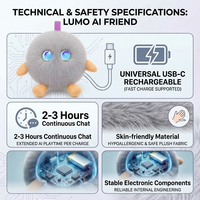 Pendentif en peluche intelligent AI gris anthracite avec pompon moelleux, compagnon émotionnel parlant multilingue pour l'apprentissage précoce, recharge USB-C