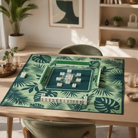 Tapis de Mahjong Américain Personnalisé Antidérapant Imperméable en Caoutchouc 31,5x31,5 po, Réduction du Bruit, Housse de Table de Jeu avec Règles Imprimées et Logo Personnalisé