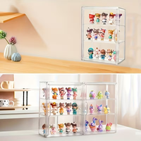 Vitrine carrée transparente en plastique à 3 niveaux avec porte, anti-poussière, empilable, pour objets de collection, figurines et boîtes mystères