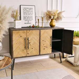 Home Farmhouse Living Room Accent Sideboard <b>Rustic</b> Black Frame Wooden Storage <b>Cabinet</b> with 4 Doors - Product Image 4