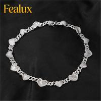 Nouveau collier et bracelet Fealux Iced Out, bijoux hip-hop de Miami avec motif cœur et pierres en zircon, pour mariage ou cadeau pour homme