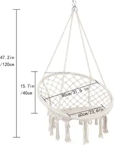 Hamaca colgante <span class=keywords><strong>de</strong></span> cuerda <span class=keywords><strong>de</strong></span> algodón para interior y exterior, silla hecha <span class=keywords><strong>a</strong></span> <span class=keywords><strong>mano</strong></span> con tejido <span class=keywords><strong>de</strong></span> needel - Product Image 1