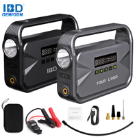 Démarreur de voiture portable 4-en-1 IBD 12V avec batterie au lithium, lampe torche LED et compresseur d'air pour voiture/moto/camion
