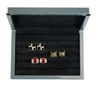 Caja de Madera Rectangular con Tapa para Gemelos de Hombre, Diseño Liso con Acabado Brillante de Lujo Personalizado por Sonny, Color Gris, con Capacidad para 20 Pares