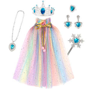 3-8 Set di mantelli da principessa regalo di compleanno Costume da vestito per <span class=keywords><strong>bambina</strong></span> Party Cosplay <span class=keywords><strong>mantello</strong></span> con corona di Tiara di gioielli guanti per bacchetta - Product Image 4