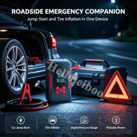 Démarreur de voiture 6000 mAh avec compresseur d'air 150 PSI 600 A, gonfleur de pneus portable, batterie externe et lumière LED pour voiture, moto, vélo