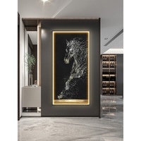 Luxury Home Decor HD Printed Canvas Painting Running Horse Crystal Porcelain Home Decor and Wall Art With LED Light