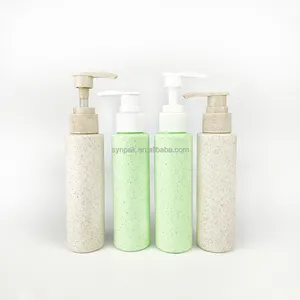 Botella de champú de plástico personalizada de 100ml, Material de paja de trigo con serigrafía, cuidado personal de la piel, cosméticos, embalaje de loción