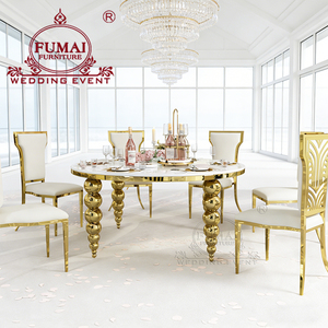 Elegant Hotel Dining Wedding Furniture <b>Party</b> Decoration Round <b>Table</b> with Golden Stainless Steel Gourd Legs - Product Image 6