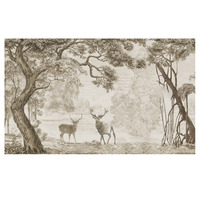 Papel Tapiz de Selva Tropical Estilo Francés Americano, Tela de Pared Estilo Nanyang de Mediados de Siglo, Mural Retro de Selva con Ciervos para Fondo de TV