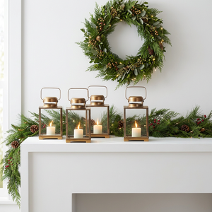 Wholesale Mini <b>Brass</b> Antique Metal Framed Glass Candle <b>Lanterns</b> for Christmas Home Decoration - Product Image 1