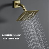 Ensemble de robinetterie de douche thermostatique monocommande moderne en or brossé avec barre coulissante en céramique, pommeau carré à jet pluie/massage, pour baignoire 6 pouces
