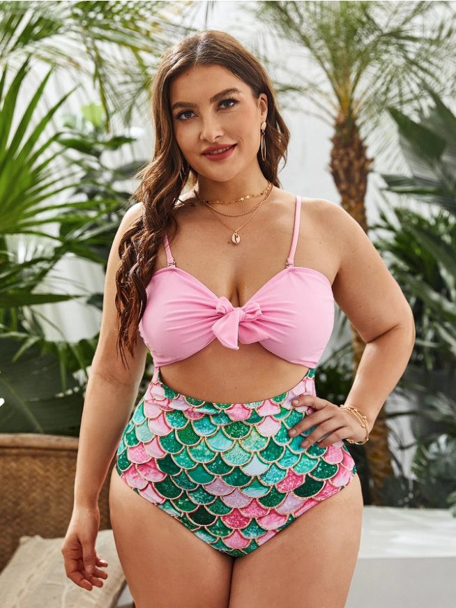 Free Sample Big Size Swimsuit Women Mermaid Front Bow Tie Hollow Out Sexy Recycled Nylon Swimwear Female Bikinis