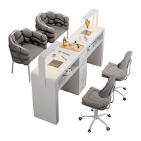 Ensemble de table à ongles de type économique, chaise de manucure multifonctionnelle en bois massif de style crème pour une personne double