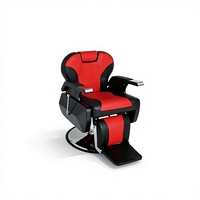 Kit Completo de Muebles para Barbería Rojo y Negro, Silla de Barbero, Espejo de Estilismo, Gabinete, Taburete para Técnico, Equipo Completo para Salón de Belleza