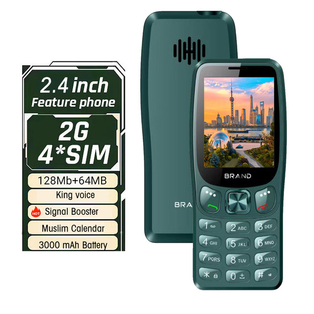 Cheap Price Mobile Phone 2.4 2G 4 Sim Card OEM Feature Phone Crystal Button Phone Long Battery Old Keypad Button Phone for Ashna