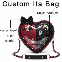 Sac Ita Bolsa personnalisé de forme cercueil, esthétique sombre, avec fenêtre cœur, pour affichage de pins, sac bandoulière pour soirée gothique