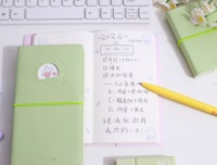 Carnet de notes mignon en PU avec élastique, couverture gaufrée creuse, patch dessin animé Happy Planet, 96 feuilles A7, journal en gros, cadeau