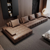 Grand appartement villa de luxe italien et minimaliste Ensemble de canapés sectionnels type Lawrence en cuir de vachette véritable
