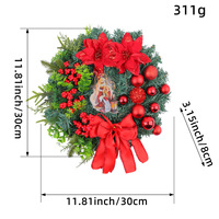 Guirlande de Noël artificielle avec lanterne à LED, baies rouges et ornements - Décoration de Noël intérieure et extérieure