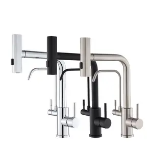 Stainless Steel 304 2 gagang 3 cara putar cerat Air Minum Filter pembersih keran wastafel dapur