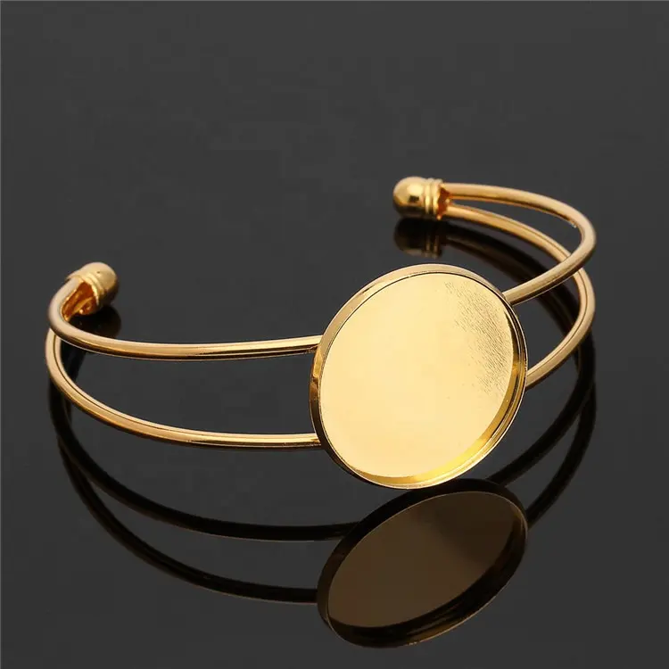 Gold Plated 25ミリメートルPad Gemstone Base Plate Tray Blank Adjustable Cuff Bangle Bracelets Findings Alloy Metal Jewelry