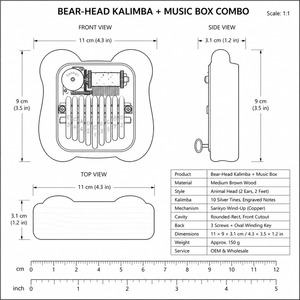 Mini Kalimba en bois en forme de tête d'ours, 2 en 1 (piano à pouces et boîte à musique), avec <span class=keywords><strong>clé</strong></span> Sankyo, sans piles, ensemble cadeau, OEM, vente en gros, personnalisable - Product Image 2