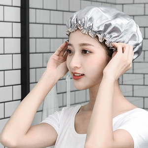 Bonnet de douche en satin double couche imperméable pour femmes et enfants, usage domestique, protection des cheveux contre l'humidité - Product Image 1