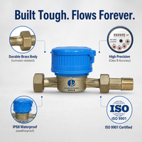 Compteur d'eau monophasé à jet froid et chaud en laiton certifié CE ISO IP68 OEM Chine, 1,5 m/h DN15-25