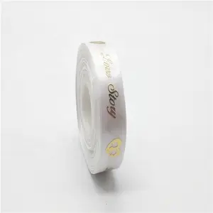 New Arrival White Satin Ribbon Raised Print Puff Foil Gold Love Pattern in Single face Satin Ribbon