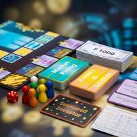 Jeu de société personnalisé recyclable imprimé CMYK sur mesure pour l'investissement financier et crypto, jeu de stratégie avec cartes du marché et jetons de joueur