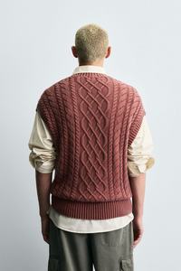 Pull-over à col <span class=keywords><strong>en</strong></span> V <span class=keywords><strong>en</strong></span> coton épais pour hommes, pull-over rose poussiéreux - Product Image 4