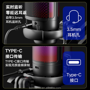 New Arrival Có Dây RGB Sét Condenser Microphone Loại C Kết Nối Cho Chơi Game Live Streaming Trên PC Hoặc Máy Tính Để Bàn - Product Image 4