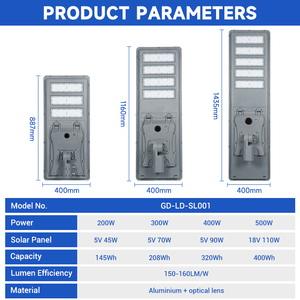 Lampe de route de cour extérieure Offre Spéciale étanche Ip65 aluminium 200w 300w 400w 500w tout en un lampadaire solaire LED intégré - Product Image 2