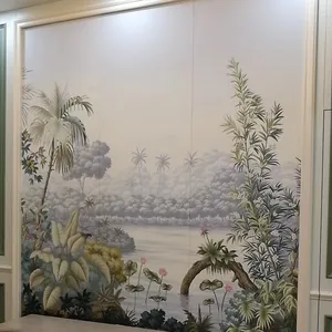 Zhenling handpainted wallpaper flowers and birds wall panels interior home decoration