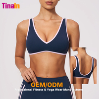 Soutien-gorge de sport vintage années 90 pour femme, col en V, bretelles larges, dos en U, bordure contrastante, doux, respirant, confort quotidien, vente en gros OEM ODM