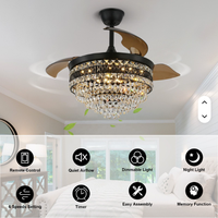 Lustre noir en cristal de décoration pour la maison a mené le ventilateur de plafond intelligent avec l'inverseur léger