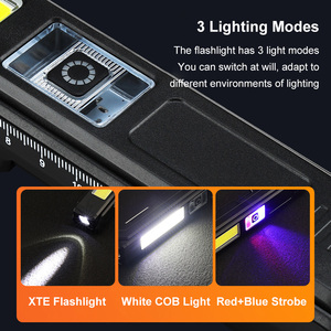 Lampe de poche professionnelle XTE LED COB Lumière rouge et bleue Aimant Règle de mesure Réparation automobile 180 °   Éclairage de travail d'urgence USB rotatif - Product Image 2