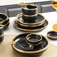 Vente en gros de 9/18/26/32 pièces de vaisselle en porcelaine, bols de service, vaisselle noire mate, ensembles de vaisselle en porcelaine pour 2 à 8 personnes